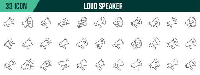 Loudspeaker collection, editable and resizable vector icon templates.