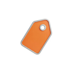Orange 3d price tag label with hole isolated on transparent background