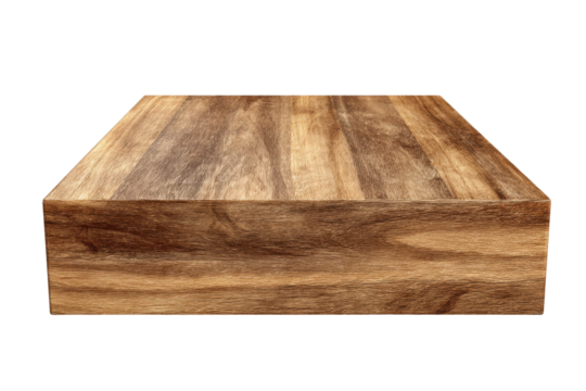Rectangular wooden block with visible grain and texture on black background surface, Isolated On Transparent Background, Png Cut Out