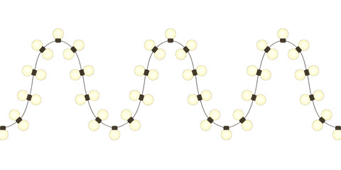 Sinusoidal String Lights Isolated on White – Curved Wave Pattern with Glowing Bulbs for Festive, Decorative, or Conceptual Use