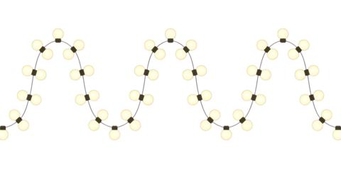 Sinusoidal String Lights Isolated on White – Curved Wave Pattern with Glowing Bulbs for Festive, Decorative, or Conceptual Use