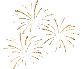 Sparkling golden fireworks bursting with festive energy, perfect for New Year's Eve celebrations, holiday promotions, or adding a touch of glamour to any design