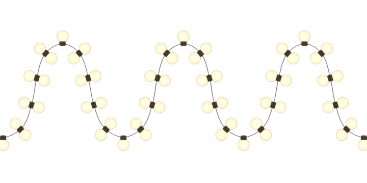 Sinusoidal String Lights Isolated on White – Curved Wave Pattern with Glowing Bulbs for Festive, Decorative, or Conceptual Use