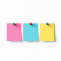 Colorful sticky notes pinned to a white surface simple office supplies