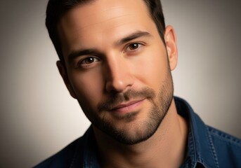 Obraz premium Professional headshot of a confident young man with stubble beard and intense gaze
