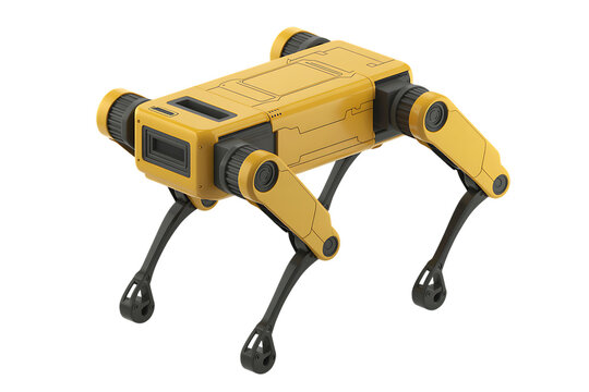 Yellow Quadruped Robot Dog &ndash; Futuristic AI Machine for Surveillance, Inspection, and Terrain Mobility