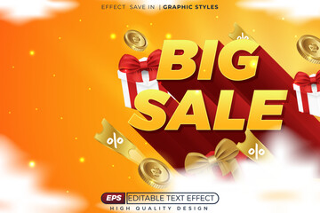 Editable 3d text effect big sale with gift box for banner template design