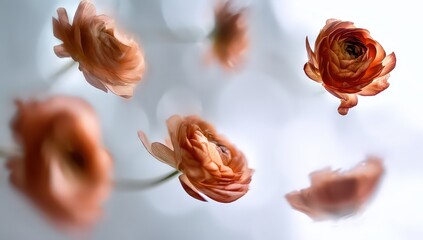 Close Up Shot Of Orange Ranunculus Flowers With Soft Focus on White Background