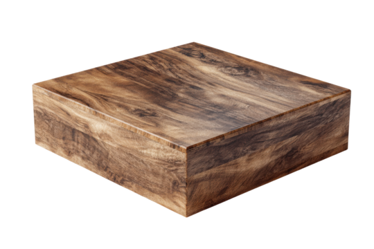 Square wooden box with rich grain texture on black background image, Isolated On Transparent Background, Png Cut Out