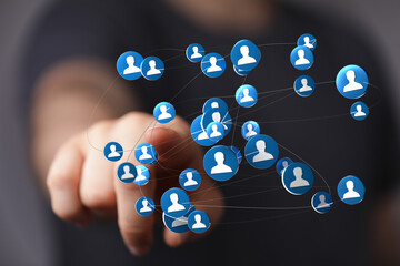 Concept of social network and communication. Business and online community. Digital technologies.