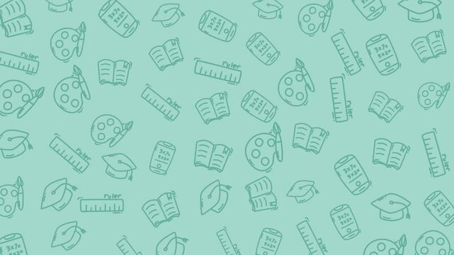 Education doodle with graduation caps, books, rulers, smartphones, and paint palettes for educational and artistic projects, presentations, and designs