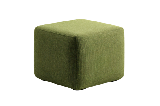 Green cube ottoman with textured fabric on black background textile, Isolated On Transparent Background, Png Cut Out