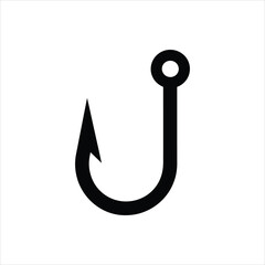 Fishing Hook Icon – Vector Silhouette of Single Hook with Barb	