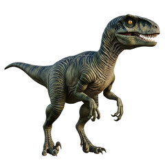 A realistic dinosaur in a dynamic pose, set against a plain backdrop. The detailed rendering of the ancient reptile evokes a sense of wonder and the prehistoric era, isolated on transparent background