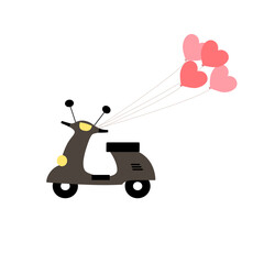 Cute Scooter with Heart Balloons Vector for Romantic Design