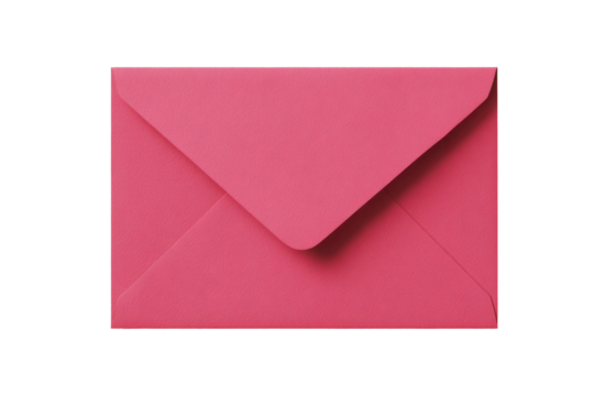 Pink square envelope closed against black background with subtle texture paper, Isolated On Transparent Background, Png Cut Out