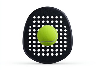 Close Up Studio Shot Of Padel Racket And Tennis Ball On White Background
