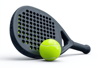 Close Up Studio Shot Of Padle Racket And Ball Isolated On White Background