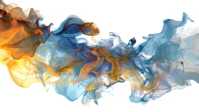 This image is an abstract digital artwork that depicts a blend of blue and orange colors on white background 