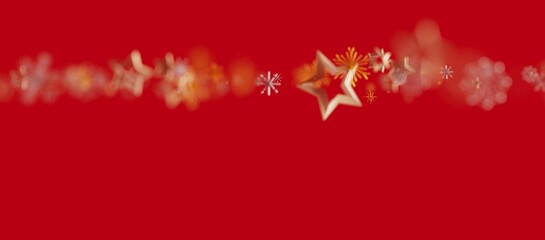 Christmas background with gold stars and snowflakes border on a red backdrop. Perfect for holiday greetings and festive designs. Holi © vegefox.com