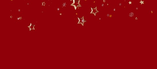 Christmas background with stars and snowflakes on a red background. Holiday festive design for cards, posters and more.