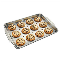 Watercolor Baking Tray with Cookies Illustration, Christmas Baking Clipart on White Background
