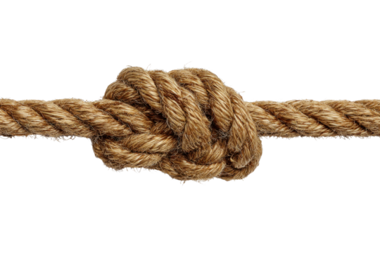 Thick brown rope tied in a secure knot on a black background coarse, Isolated On Transparent Background, Png Cut Out