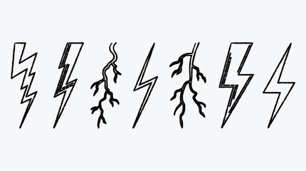 Set of various hand drawn black lightning bolts illustration design