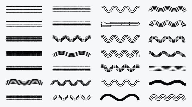 Variety of horizontal line and wave patterns on a white background