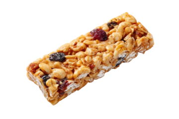Granola bar with nuts dried cranberries and raisins on black background snack food, Isolated On Transparent Background, Png Cut Out