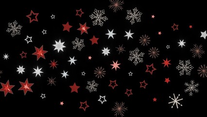 Christmas and winter holiday background. Red and white stars and snowflakes on black.