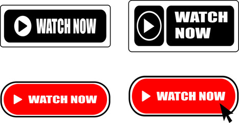 Watch now button set black and red colors for website design