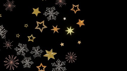 Festive winter background with gold stars and snowflakes. Perfect for Christmas, New Year, and holiday designs.