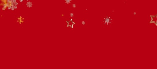 Elegant red backdrop featuring shimmering golden stars and snowflakes, perfect for holiday greetings, Christmas promotions, and seaso
