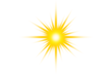 Bright yellow starburst with lens flare effect and transparent background for graphic design elements