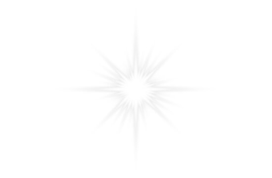 Bright white glowing starburst effect with light rays and a sparkling lens flare on a Transparent Background
