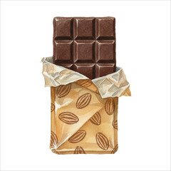 Watercolor Chocolate Bar Illustration with Gold Wrapper
