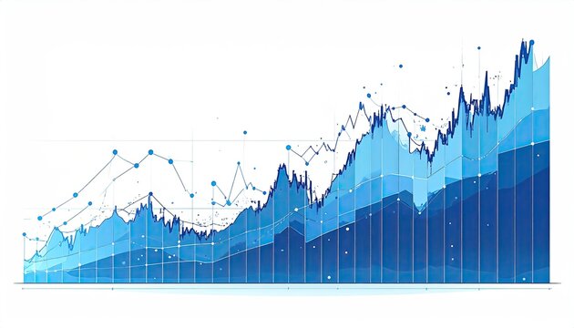 Blue data visualization graph ascending with dotted lines