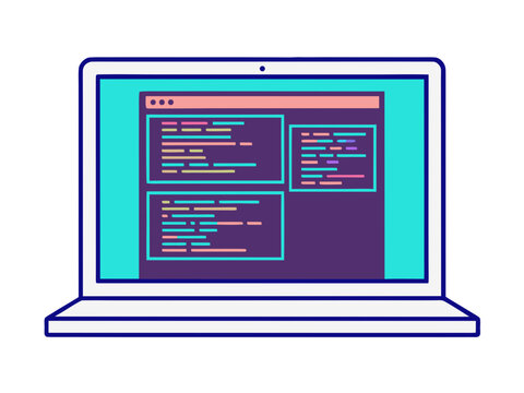 Holographic glowing code editor on laptop screen vector illustration futuristic technology concept vector