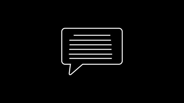White outline of a speech bubble with horizontal lines on a black background chat message