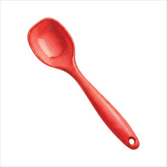 Watercolor Red Mixing Spoon Illustration
