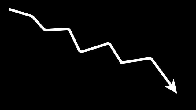 White Arrow Graph Line Moving Downward on a Black Background movement