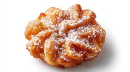 Cruller Powdersugar-dusted fried pastry on white background. Delicate ridges