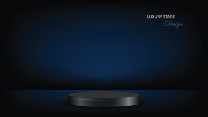 Dark blue podium background vector design. Dark blue background with stage or podium decoration. Suit for poster, banner, backdrop, web, award, product template, etc