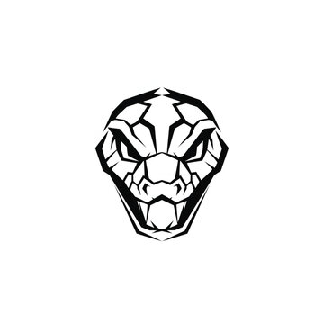 Aggressive Snake Head Emblem Black and White Illustration