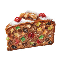 Watercolor Christmas Fruitcake Slice
