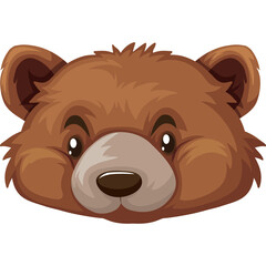 Brown Bear Face Illustration with Detailed Fur Texture and Expressive Eyes on a Transparent Background