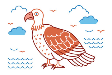 Illustration of a bald eagle standing near the sea vector art