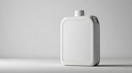 Plain white plastic container stands against a muted gray background with ample copy space