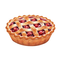 Watercolor Cherry Pie Illustration

